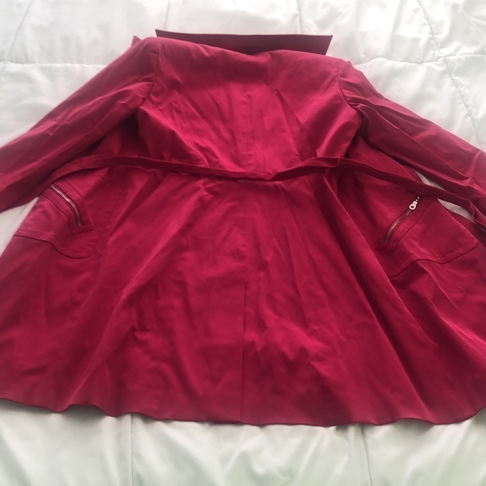 Bandolino Stretch rain trench coat in hot pink belt zipper pockets houndstooth - Picture 8 of 11
